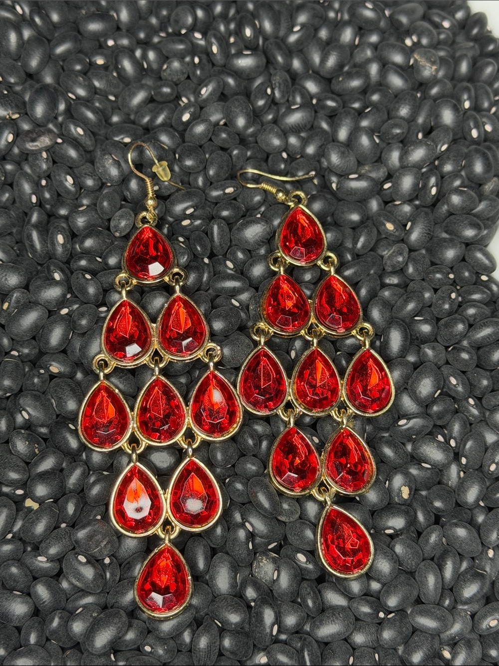 Red Teardrop Chandelier Earrings - Women Jewelry